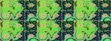 Altın çiçekli eskiz deseni. Barok tarzında altın çiçekli süs. Damask arkaplanı. Yeşil renklerdeki altın element.