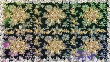 Gri renklerdeki altın elementler. Geleneksel klasik raster altın pürüzsüz desen. Barok tarzında kusursuz bir doğulu süsü..