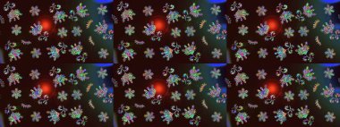 Kahverengi, gri ve yeşil renklerde bahar çiçekleri. Raster illüstrasyonu. Çiçek ve yapraklı karalama şeklinde Raster çiçek deseni.