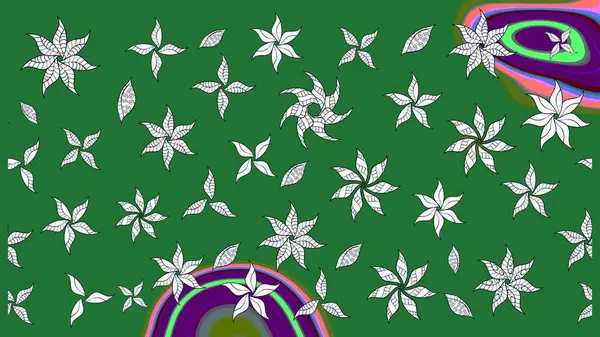 Düz Çiçek Elementleri Tasarımı. Renkli Yaz Temalı eskiz kalıbı. Yeşil renkli çiçekler. Çiçekli retro deseni çiz.