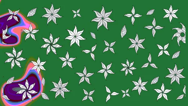 Yeşil renkli çiçekler. Hediye ambalaj kağıdı, tebrik kartları, posterler ve pankart tasarımı. Raster düz çiçek çizim deseni.