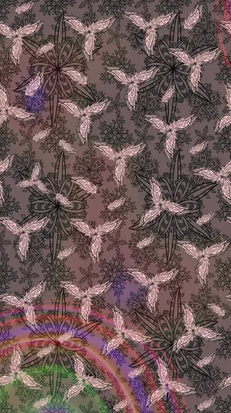 Kahverengi renkli çiçekler. Çiçekli karalama şeklinde Raster çiçek deseni. Nazik, sevimli çiçek arkaplanı..