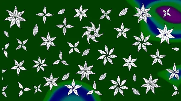 Raster Illustrasyon 'daki Çiçek Deseni' nin son moda çizimi. Renkli Yaz Temalı eskiz kalıbı. Düz Çiçek Elementleri Tasarımı. Yeşil renkte çiçekler.