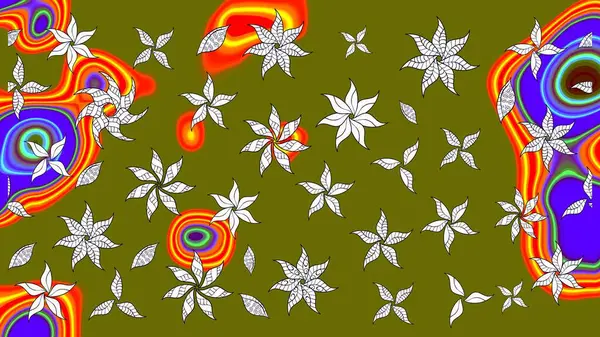 Raster illüstrasyonundaki çiçek desenli çizim. Kahverengi renkte çiçekler.