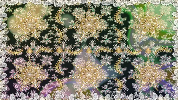 Raster altın tekstil baskısı. Kusursuz desenli oryantal süs. İslam tasarımı. Gri renkli ve altın elementli altın desenli. Çiçek karoları.