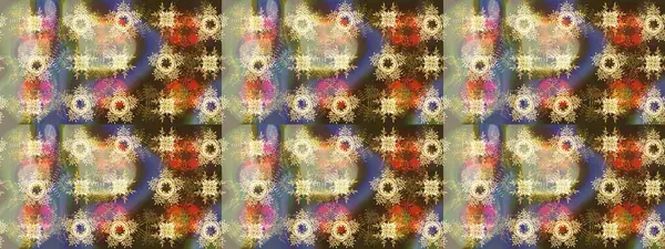 Raster Floral Illustration, Asyalı tekstil. Kahverengi, nötr ve bej renkli etnik çiçeklerle zarif eskiz deseni.