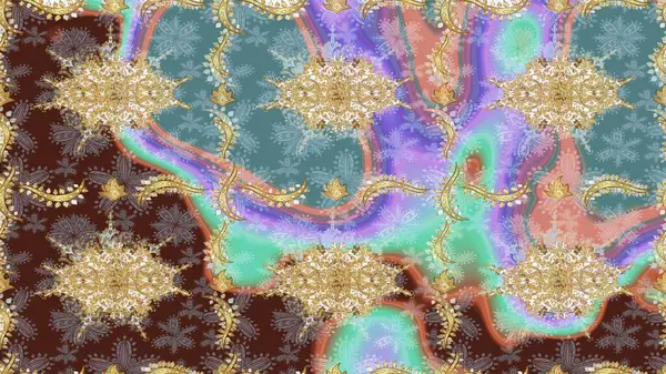 Tarafsız renklerde altın elementlerle çizim. Klasik Raster Golden eskiz kalıbı. Klasik klasik klasik arka plan. Geleneksel oryantasyon süsü.