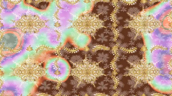 Raster illüstrasyonu. Tarafsız renklerde altın elementli klasik çizim kalıbı.