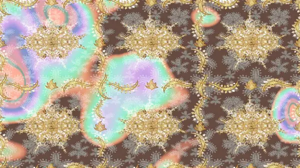 Süslü raster dekorasyonu. Lüks, kraliyet ve Viktorya dönemi konsepti. Tarafsız renklerde altın element. Tarafsız yerine altın rengi barok çiçek deseni..