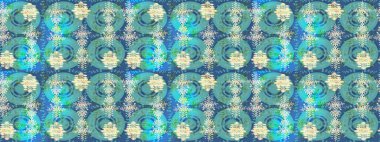 Raster illüstrasyonu. Noel ve yeni yıl moda baskıları için tatil tasarımı. Mavi, yeşil ve nötr kar taneleri. Kar tanelerinin soyut arkaplanı olan şirin bir Noel arkaplanı. Renkler.