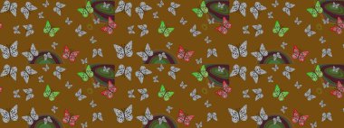 Raster Geleneksel Halk Güzel Dekor kahverengi arka planda giysi tasarımı için. Sevimli moda kelebekler.