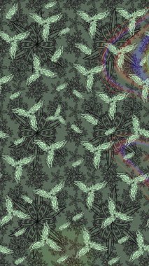 Raster illüstrasyonu. Şirin çiçekli eskiz deseni ve gri renkli yapraklar, suluboya çiçek deseni, duvar kağıdı, kart veya kumaş için fayanslı.