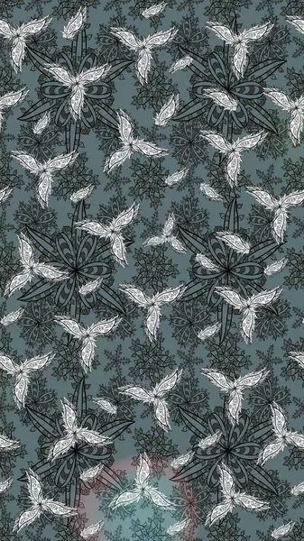 Raster deseni. Ağaç dallı bahar çiçekleri, çiçek siluetiyle nötr renkler.