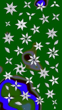 Raster illüstrasyonu. Yumuşak, yeşil renkli bahar çiçekleri. Raster çiçek desenli ve çiçekli..