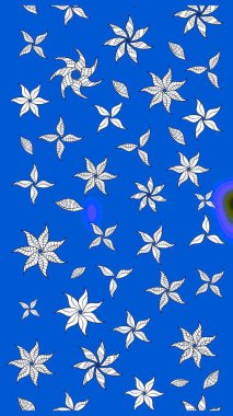 El çizimi. Raster illüstrasyonu. Çiçekli, yapraklı, çiçek desenli çizim..