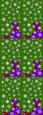 Küçük çiçekli basit bir çiçek çizimi. Yeşil renkte şirin çiçekler. Moda baskısı, albüm, ambalaj kağıdı ve duvar kağıdı için zarif dekoratif süslemeler. Raster illüstrasyonu.