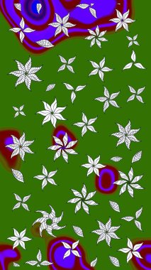 Raster illüstrasyonu. Asya tekstil tarzında. Güzel kumaş deseni. Renkli Bahar Teması eskiz kalıbı. Düz Çiçek Elementleri Tasarımı. Çiçek desenini çiz.