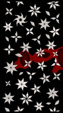 Siyah renklerde. Çiçek buketleriyle klasik bir eskiz şekli. Raster illüstrasyonu.