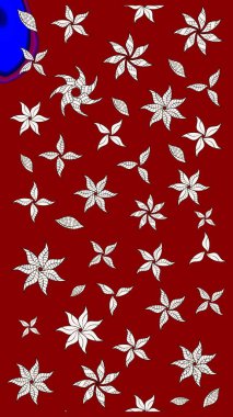 Kırmızı arka planda. Tekstil, kumaş, ambalaj, hatıra defteri için hoş bir çiçek arkaplanı. Çocuksu tasarım. Elle çizilmiş karalama çiçekleri ile Raster çizim deseni.