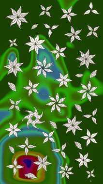 Üst manzara, yumuşak stil. Çiçek kompozisyonu, el boyası, hassas şablon. Sevgililer günü ve tebrik kartı konsepti için şık bir davetiye. Yeşil renkte manzaralı çiçek deseni.