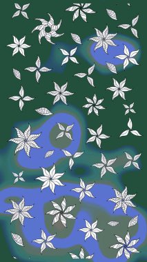 Raster illüstrasyonu. Eskiz stili yeşil renkler. Raster illüstrasyonu. Şirin karalamalı çiçek desenli çizim. El yapımı çiçek ve bitki koleksiyonu.