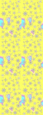 Düz Çiçek Elementleri Tasarımı. Raster illüstrasyonundaki çiçek desenli çizim. Sarı renkli çiçekler. Renkli Bahar Teması çizim şablonu.