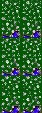 Raster illüstrasyonu. Suluboya çiçekli çiçek deseni. Yeşil renkte güzel tekstil.