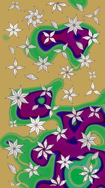 Güzel kumaş deseni. El çizimi. Çiçekler, dallar, bitkiler ve çiçekler. Raster illüstrasyonu.