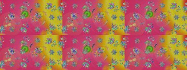 Raster illüstrasyonunda kusursuz çiçek deseni. Pembe renkli çiçekler. Renkli Bahar Temalı Kusursuz Arkaplan. Düz Çiçek Elementleri Tasarımı.