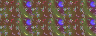 Manzaralı çiçek deseni. Çiçek kompozisyonu, el boyası, hassas şablon. Üst manzara, yumuşak kahverengi, yeşil ve mor renkli. Sevgililer günü ve tebrik kartı konsepti için şık bir davet.