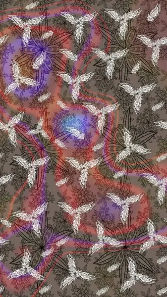 Güzel kumaş deseni. Çiçekler, dallar, bitkiler ve çiçekler. El çizimi. Raster illüstrasyonu.