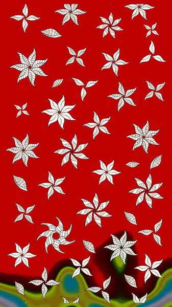 Kibarca, kırmızı renkte yaz çiçekleri. Küçük çiçekteki sevimli çiçek deseni. Raster deseni. Raster illüstrasyonu.