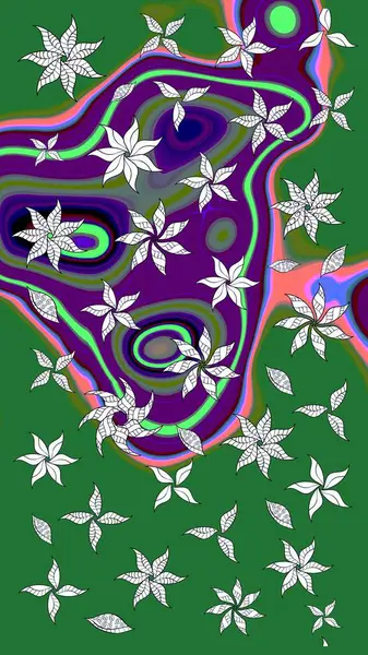 Eski usul. Eskiz geçmişi. Renkli desenli eskiz deseni, yeşil çiçekler ve dekoratif elementlerle. Raster illüstrasyonu. Kumaş, tekstil ve duvar kağıdı baskısı için..