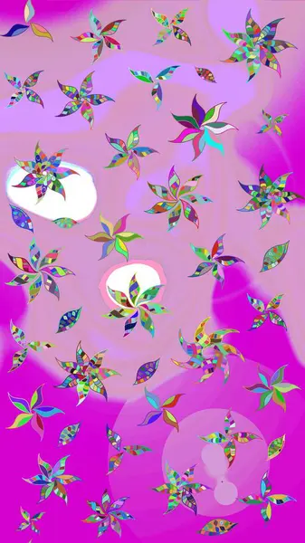 Raster illüstrasyonu. Şirin çiçekli eskiz deseni ve nötr renklerde yapraklar, suluboya çiçek deseni, duvar kağıdı, kart veya kumaş için fayanslı.