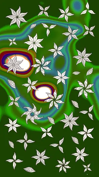 Raster illüstrasyonu. Yeşil renkli Asya tekstili. Suluboya çiçekli çiçek deseni.