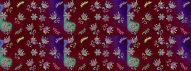 Çiçekli yumuşak bir eskiz şekli. Raster çiçekleri klasik tarzda çizilmiş. Kibar, bahar çiçekleri kırmızı, mor ve mavi renklerde. Raster illüstrasyonu.