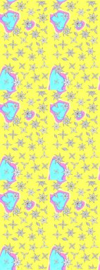 Tekstil ve kapak tasarımı için mükemmel. Renkli sarı çizim kalıbı. Doodle tarzı. Sarı renkli çiçekler. Elle çizilmiş sonbahar çiçeği deseni..