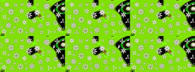 Yeşil renkli etnik çiçeklerle süslenmiş zarif bir eskiz şekli. Raster Çiçek İllüstrasyonu güzel tekstil..