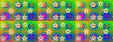 Raster illüstrasyonu. Kar taneleri koleksiyonu. Güzel bir kış süsü. Raster yeşili, mavi ve sarı kar tanelerinden izole edilmiş..