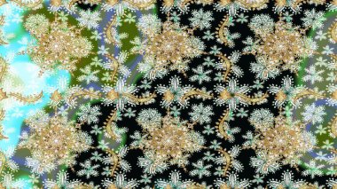 Geleneksel raster ve altın desen. Tarafsız renkler üzerinde klasik oryantal desen. Damask pürüzsüz süsü.