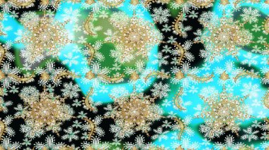 El yapımı dekoratif çerçeve, albüm kapağı, tebrik kartı, klasik Art deco tarzı. Raster soyut çiçek çelengi altın karalama fantezi yaprakları ve tarafsız renklerde çiçek.