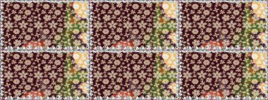 Çiçek desenli raster, kahverengi çizgi grafik desenli soyut raster arkaplan. Modern stil dokusu.