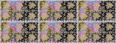 Kusursuz altın desenli bukleler. Hassas altın deseni açın. Raster. Doğu tarzı arabesk. Gri renklerde, altın elementlerle kusursuz desen. Parlak dantel, stilize çiçekler, şal desenli.