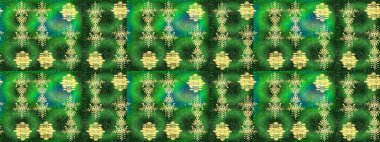 Yuvarlak raster kar tanesi. Renkli arka planda izole tatlı kar taneleri. Soyut kış yeşili, sarı ve mavi süs. Güzel kar tanesi. Raster illüstrasyonu.