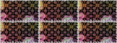 Düz Çiçek Elementleri Tasarım Raster illüstrasyonu. Siyah renkte çiçekler. Renkli Bahar Temalı, pürüzsüz bir arka plan. Çiçekli, suluboya desenli kusursuz çiçek deseni.