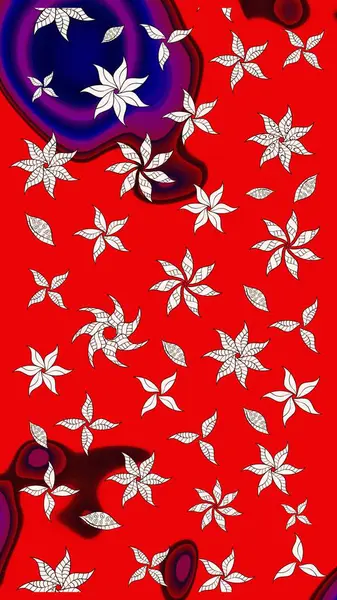 Vadinin çiçekleri kırmızı renklerde. Çiçekler. Soyut etnik raster çizim kalıbı.