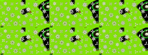 Yeşil renkli etnik çiçeklerle süslenmiş zarif bir eskiz şekli. Raster Çiçek İllüstrasyonu güzel tekstil..