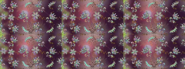 Çiçekli karalama şeklinde Raster çiçek deseni. Nazik, narin çiçek arkaplanı. Kahverengi, mor ve nötr renkte çiçekler.