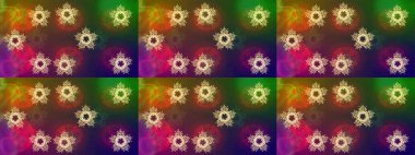 Kar tanesi renkli desen. Snowflakes desen. Raster kar taneleri arka plan. Renk arka plan üzerinde izole soyut kar taneleri ile düz tasarım. Raster illüstrasyon.