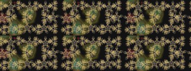 Kar tanelerinin soyut arkaplanlı Noel şablonu. Raster illüstrasyonu. Gri, yeşil ve kahverengi renkler. Noel ve Yeni Yıl moda baskıları için tatil tasarımı.